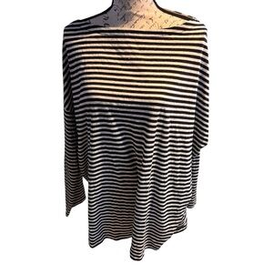 AllSaints Black White Stripe Oversized Top Large Bateau Neck Relaxed Fit